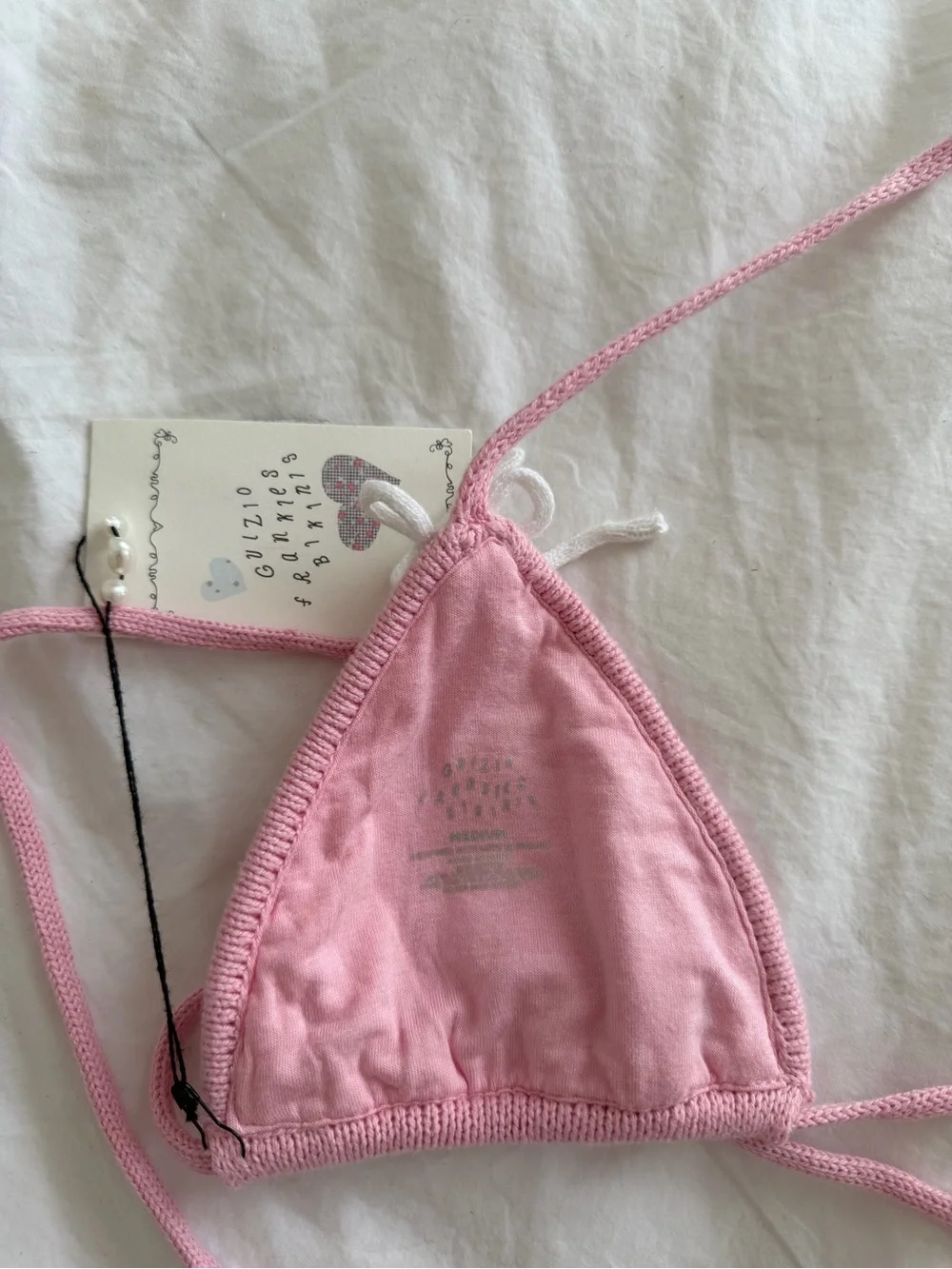 NWT Frankie's Bikinis x Guizio Knit Crochet Triangle Bikini Bow Top